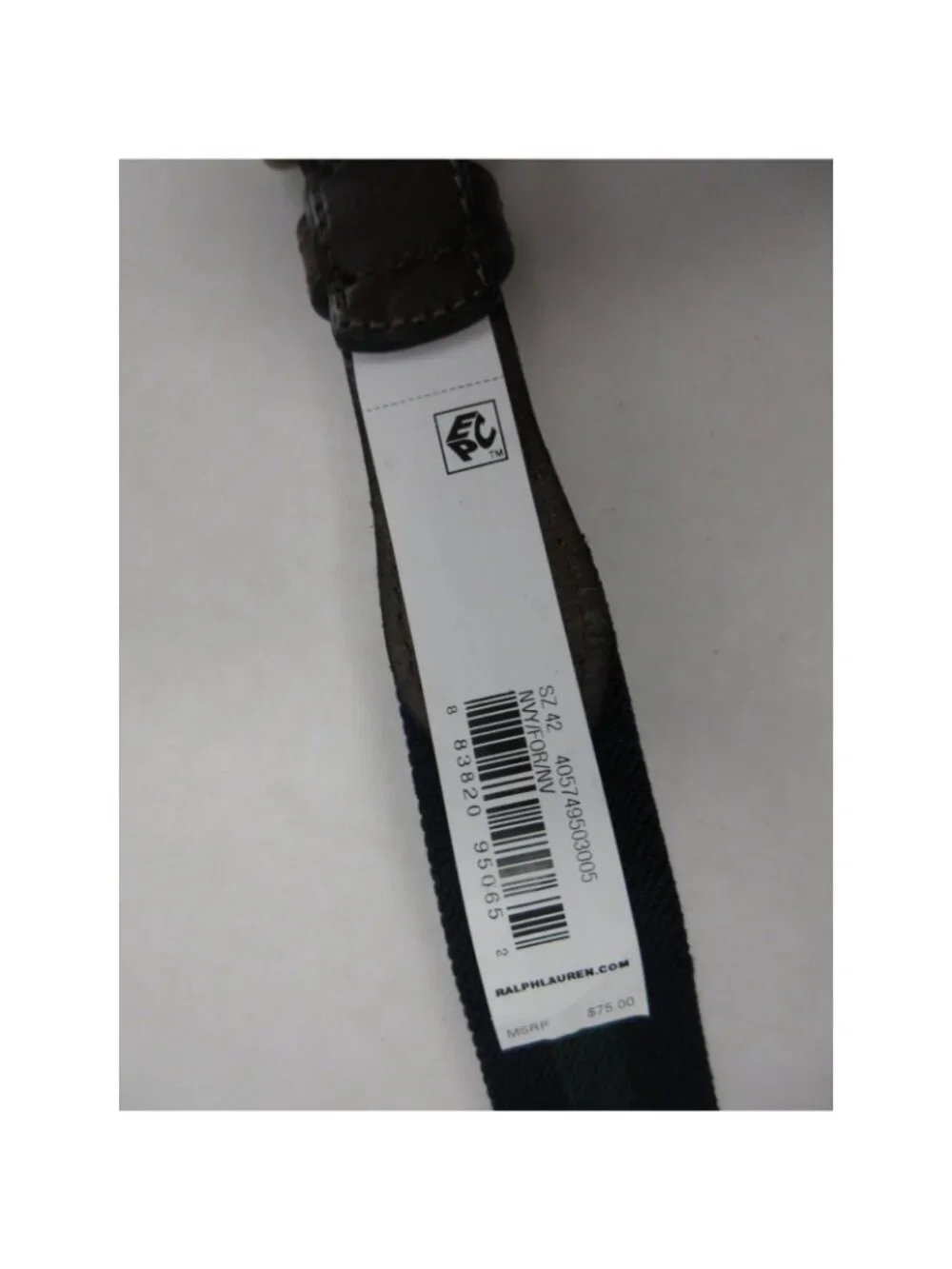 Polo Ralph Lauren Belt 42 Green Webbing Leather Striped Brass Buckle